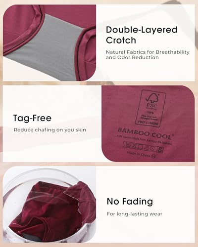 Image of BAMBOO COOL Womens Boy Shorts Underwear Full Coverage High Waist Boxer Briefs Panties for Women 5 Pack