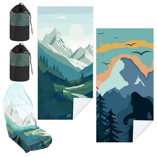 Image of Hahafelt 2 Pack Car Seat Towel Cover with Storage Bag, Yosemite,Sasquatch | 63 x 32 in Car Towel Seat Cover Non Slip Waterproof, Gym Workout Swimming Running, Machine Washable Sweat Absorbent Protector