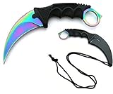 KOSxBO® CSGO Knife - Karambit Messer Mehrfarbig 19 cm - Tactical Hunter Knife Rainbow Edition - Counter Strike Global Offensive Skin - Regenbogen Neck Knife