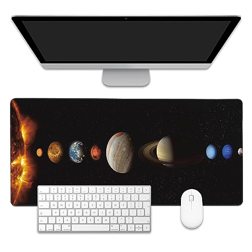 EOBKLAX Mouse Pad,Solar System Planet Desk Mat for Desktop,Desk Pad with Non-Slip Base and Stitched Edge,Extended Mousepad for Office and Home 35.4X15.7 Inch