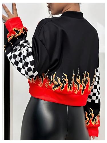 Floerns Women's Letter Racing Motorcycle Drop Shoulder Bomber Jacket