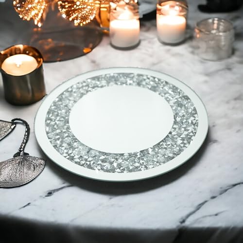 SERENA'S ® Assiette à bougie ronde en cristal miroir avec strass 25 cm – un ajout élégant à votre table – Cadeau idéal