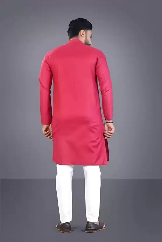 Image of weltpocket Men's Cotton Blend Solid Straight Kurta Pyjama
