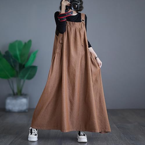 Image of Women's Casual Loose Denim Dress Sleeveless Adjustable Straps Denim Jumper Dress with Pockets