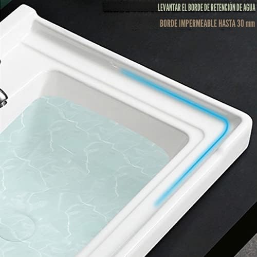 Fregadero grande rectangular de cerámica para balcón, lavabo semiempotrado con lavadero y grifo