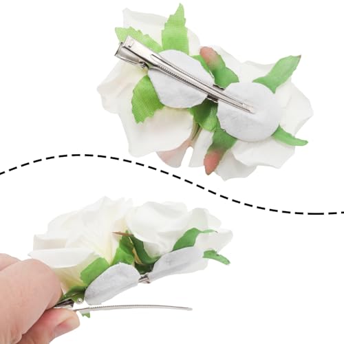 Pinza para el cabello flor rosa crema 4.7 in miniatura 3