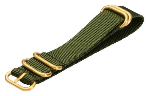 Clockwork Synergy - 5 Ring Heavy NATO Yellow Gold Watch Strap Bands (24mm, Army Green)