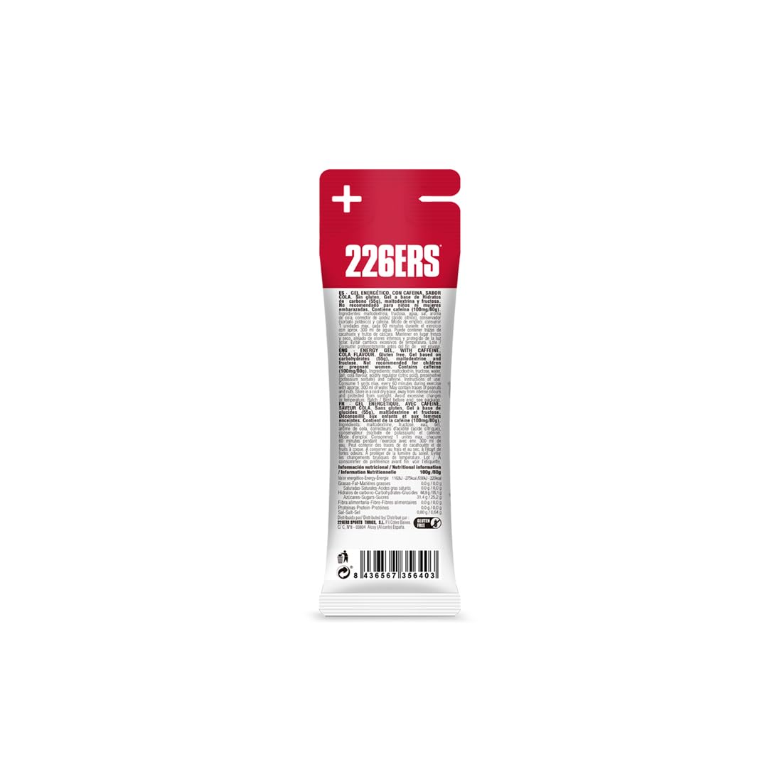 226ERS - High Fructose Gel, Energiegel für Sportler, mit Maltodextrin und Fruktose, mit 100 mg Koffein, vegan und glutenfrei, Kohlenhydratzufuhr, Geschmack Cola, 24 Gels x 80 g
