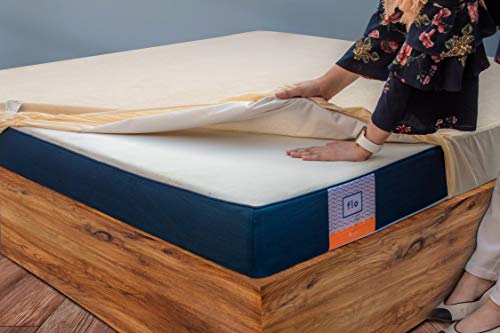 Image of Flo Aloe Vera Infused Mattress Protector - Waterproof & Washable | 100% Cotton | Mattress Cover in Beige Color (King Size, 84x72 Inches)