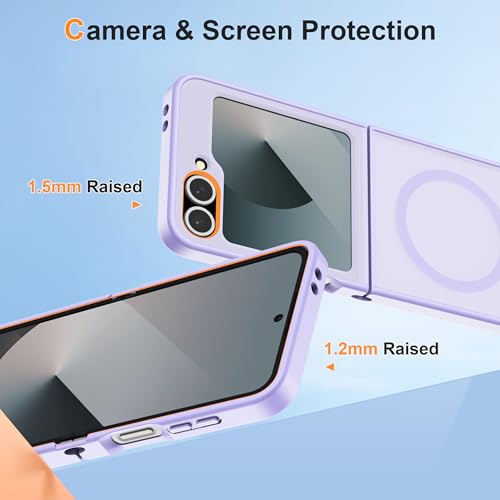 Image of ORETECH Magnetic for Samsung Galaxy Z Flip 7 FE Case Galaxy Z Flip 6, with [2 x Screen Protector] Translucent Back Non-Slip Shockproof Bumper Case for Galaxy Z Flip 7FE / 6 - Light Purple