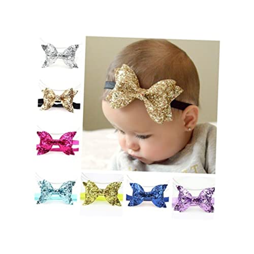 Bowknot Sequin Headband for Girls Elastic Hair Accessory for Newborns and Toddlers for Birthdays and Photoshoots Silver3