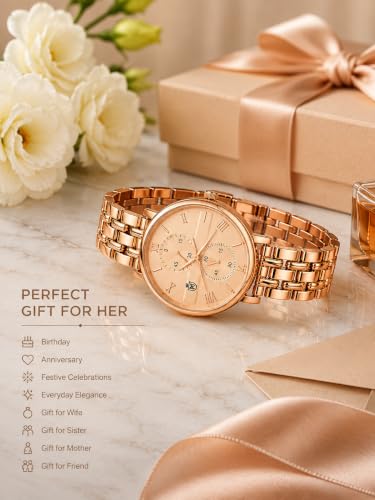 Image of MOOVER Women's Analog Quartz Watch with Stainless Steel Strap