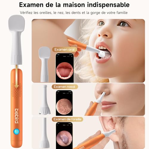 Image of BEBIRD R1 Ultra Ear Wax Removal, Ear Cleaner with Camera Ear Scope, Wax Remove Ear Pick with Ear Otoscope Tweezers, Visual Dropper Cleaning Kit, Ear /Nose /Throat Examination Tool for Family, Orange