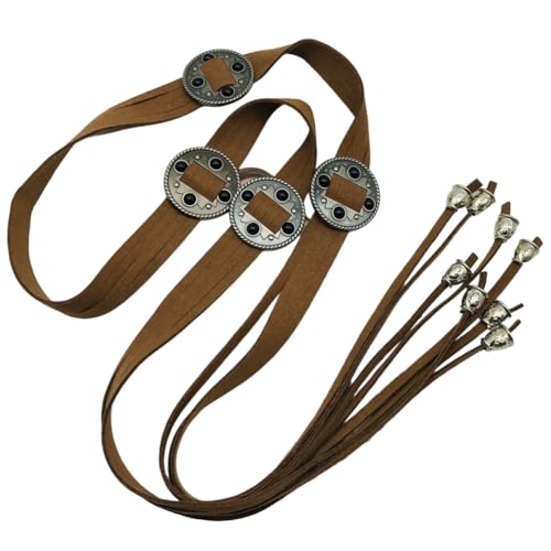 Brown PU Leather Renaissance Waist Belt with Bell Tassel Bohemian Western Style Medieval Retro Belts Coin Accent Vintage Viking Leather Waist Strap Band Rope for Ren Faire Dresses Accessory