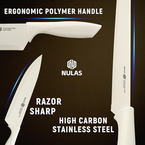 Image of 15-Piece Kitchen Knife Set with Block and Built-In Sharpener, Cream