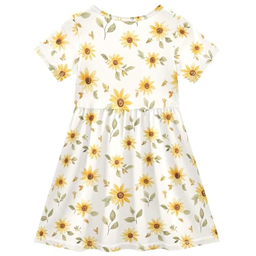 Sunflowers Girls Dresses Short Sleeve Casual Midi Sundress for Kids2