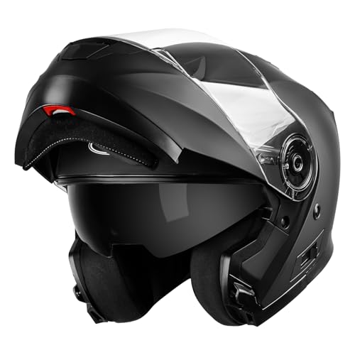 Motorradhelm Klapphelm Integralhelm Fullface Helm - Yema YM-926 Rollerhelm Sturzhelm mit Doppelvisier Sonnenblende ECE für Damen Herren Erwachsene-Schwarz Matt-XL