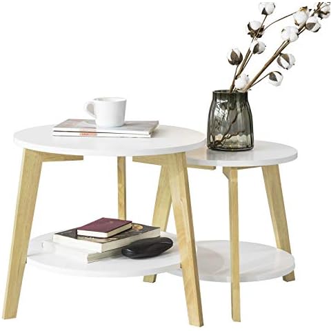 SoBuy FBT75-W Mesa de café Set 2 Mesas auxiliares Forma Redonda Mesa Nido Color Blanco Cover