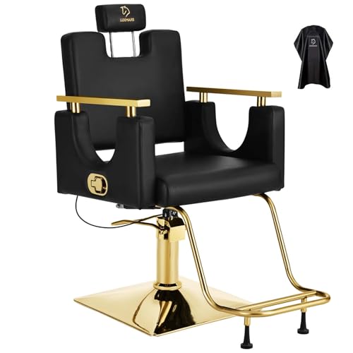 LUXMARS Barber Chair Salon Chair Hydraulic Reclining Barber Chairs 360 Degrees Rolling Swivel Hair Styling Chair Cutting Chairs Salon Shampoo Equipmen (BlackKOU)