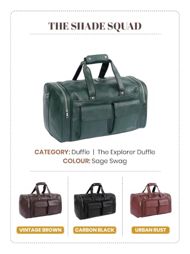 Image of Fur Jaden Weekender Premium Duffle Bag for Travel for Men and Women Made of Faux Leather with Attachable Shoulder Strap Cabin Holiday Bag (Sage Swag)