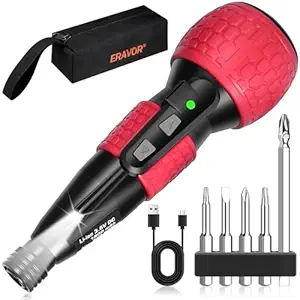 ERAVOR Cordless Electric Screwdriver Rechargeable Portable Mini Rotary Home Gadget?Automatic Manual All in one with LED Light and USB Charging Cable RED
