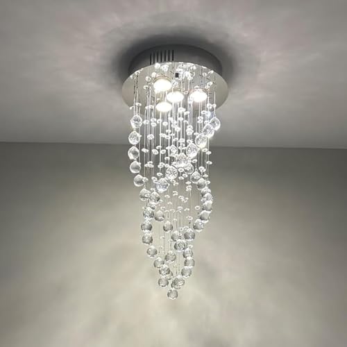 Image of Crystal Chandelier Spiral, Modern Spiral Raindrop Crystal Chandelier 4-Lights Flush Mount Lamp Ceiling Lighting for Dining Room, Bedroom, Living Room, Foyer, Staircase