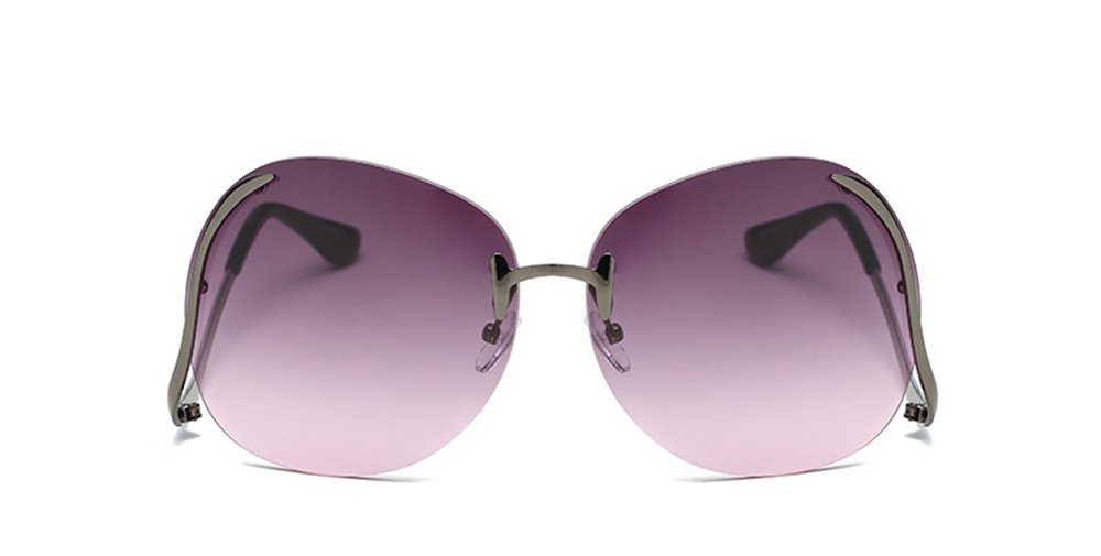 New Fashion Rimless Metal Oversized Polarized Women's Sunglasses Purple
