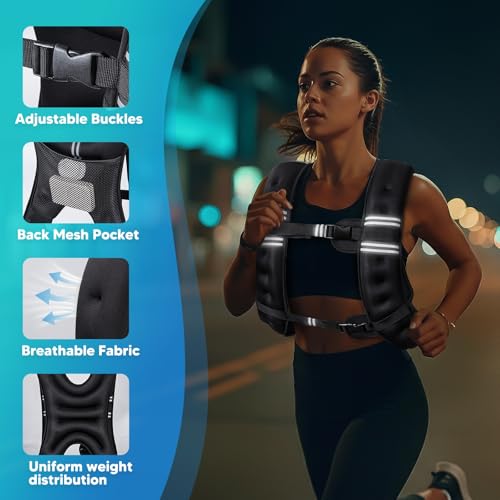 Image of Weighted Vest, 6lb /8lb /12lb /16lb /20lb /25lb /30lb Weight Vest with Reflective Stripe, for Men Women Workout Equipment for Strength Training, Running, Jogging, Fitness, Weight Loss