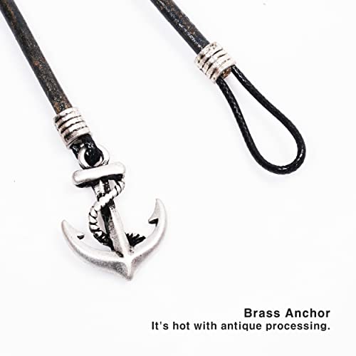 Jbans Handmade Genuine Leather Wrap Bracelet For Mens - Metal Anchor Hook Mens Leather Bracelets, Men's Jewelry, M Size - Fits 6.5"- 7.3" Wrist Size (Grey, 7.2) #TOP2