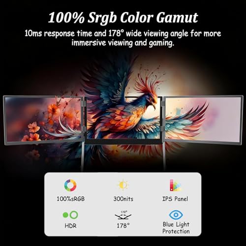 Image of 15.6 in Portable Laptop Screen Extender - 1080p FHD Tri-Fold Monitor, 360 Rotatable Stand, Adjustable Viewing Angles, Compatible with Window & macOS