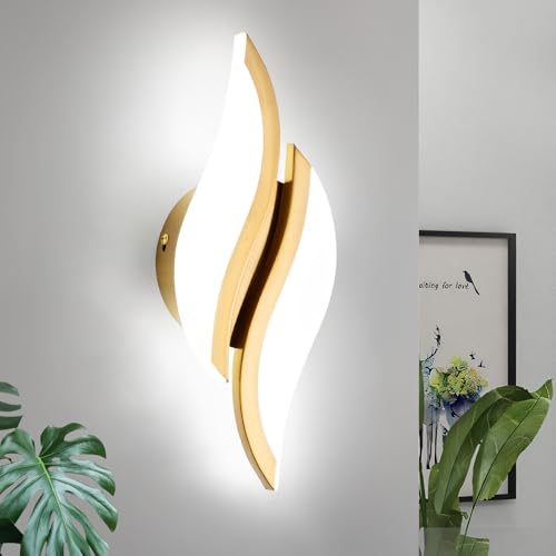Image of CANEOE Modern LED Wall Sconce 6000K Gold Indoor Wall Light Fixtures Acrylic Wall Sconce Lighting for Living Room Bedroom Bedside Bathroom Hallway Stairway Wall Lamp (Gold, 1 Pack, 6000K)