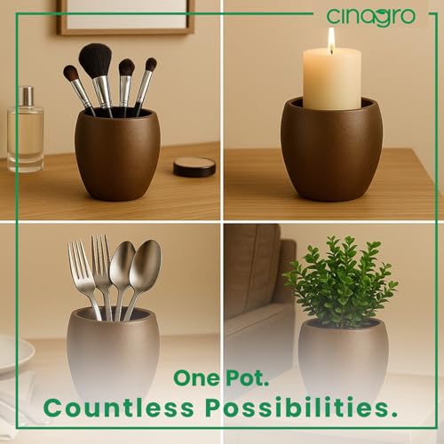 Image of CINAGRO Metal Planter Pot for Indoor Plants, Round Decorative Flower Pot, Rust-Resistant, Modern Plant Holder for Home, Balcony, Office (13.97 x 12.7 cm, Bronze Calm)