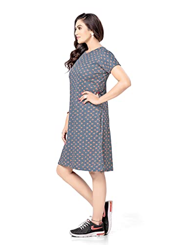 Image of PNAEONG Women's Cotton Nightgown Sleepwear Short Sleeves Shirt Casual Print Sleepdress, Grey, X-Large