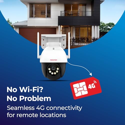 Image of MANOMAY Protect Pro 3MP 4G SIM Security Camera [STQC Approved] 360 Outdoor Pan Tilt CCTV, Smart AI Human Auto Tracking, Color Night Vision, Two-Way Audio, IP66 Waterproof, Alexa, 256GB Memory Card