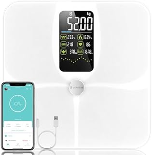 Lepulse Körperfettwaage Lescale F4 pro, Aufladbar Waage mit Körperfett und Muskelmasse, Körperwaage mit körperfettanalyse, Trend, Weiß Waage Personen, Personenwaage, Großes Display, 15 Indikatoren