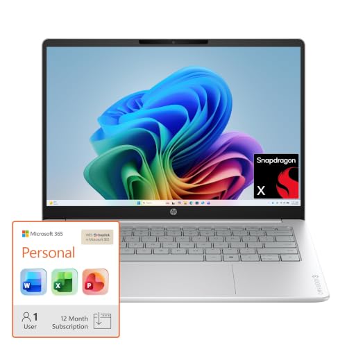Image of HP OmniBook 3 14 inch Next Gen AI PC, 2K Display, Snapdragon X X1-26-100, 16 GB RAM, 512 GB SSD + Microsoft 365 Personal 12-Month Subscription Bundle