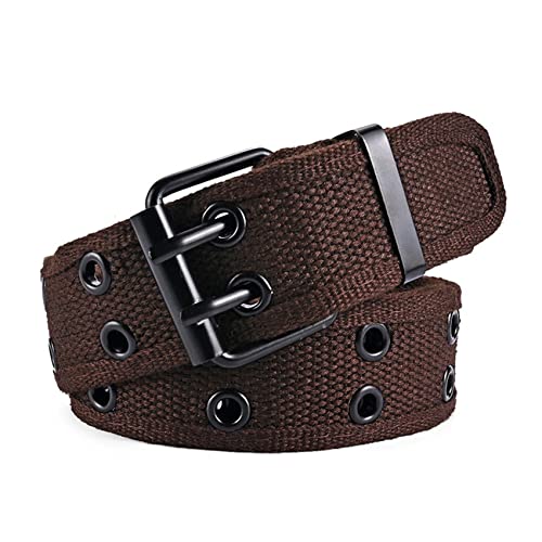 Meoliny Canvas Web Belts for Men Women Casual Durable Double Grommet Hole Buckle Belt Solid Color Wide Waistband