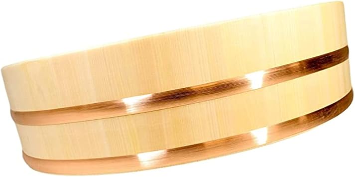 Wooden Hangiri Sushi Oke Rice Mixing Tub, Japanese Sushi Rice Bowl with Copper Bands for Sushi Restaurant Kitchen, 12 Sizes,45x11cm