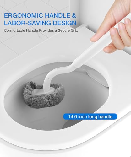 Image of Toilet Bowl Brush and Holder, OSCIOSS Toilet Brush Set with Ergonomic Design, Compact Size, Durable Bristles, RV Toilet Brushes & Holders for Dead Corner Clean (White, 1pack)
