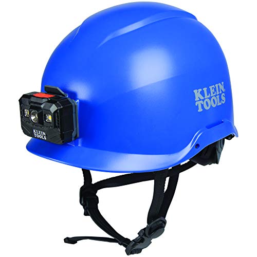 Klein Tools 60148 Safety Helmet, Non-Vented, Rechargeable Headlamp, Tested to Tough Industrial Hard Hat Safety Standards, Blue