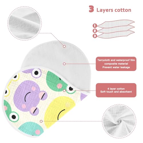 Cute Cartoon Frog Faces Muslin Burp Cloths 22x11 Inch - 4-Layer Organic Cotton & TPU Waterproof Lining, Absorbent Baby Bibs for Boys/Girls with Hanging Loop 5