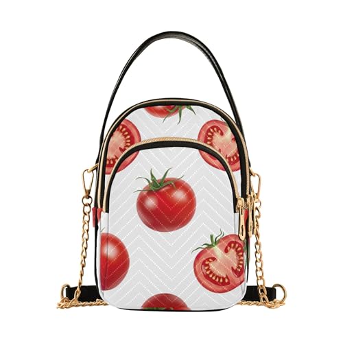 Single Shoulder Handbag Women Cartoon Cell Phone Wallet Chain Purse Quilted Zipper Designer Bowler Tote Delicous Tomatoes Prints White