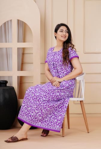 Image of DIAMO Pure Cotton Embroidery Nighty for Women, Night Gown for Woman, Cotton Nighty for Women, Maxi Night Gown Nighty with a Pocket and Adjustable Knot (Free Size)
