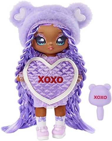 Na! Na! Na! Surprise MGA Entertainment Eva Evermore - Lavender Teddy Bear-Inspired 7.5" Fashion Doll with Purple Hair, Heart-Shaped Dress and Brush