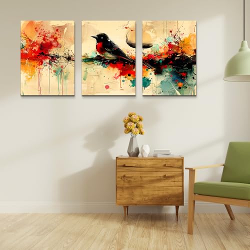 DZRWUBHS Boho Canvas Wall Art - Large Abstract Animal Wall Pictures for Living Room, Bedroom & Office - Ready To Hang, 3 Pieces