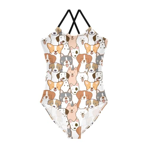 Dog Puppy Girls One Piece Swimsuits Sport Halter Swimwear Beach Bathing Suit 5-6T