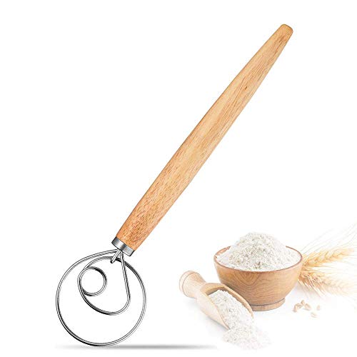 Loyalpart Danish Dough Whisk 12 inch Stainless Steel Bread Dough Whisks for Cooking Small Flat Wire Wisk for Kitchen Homemade Baking Tools ONE EYE