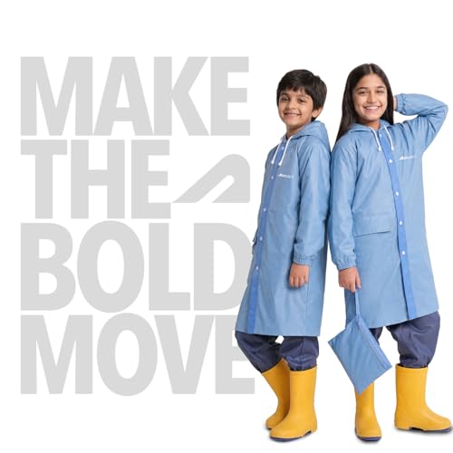 Image of Boldfit Raincoat for Kids Smart Back Long Raincoat with Hood Waterproof Rain Coat for Boys & Girls Lightweight School Poncho Jacket with Pockets & Buttons