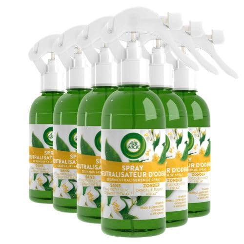 Air Wick Spray Neutralizador de Olores Rocío de la Mañana y Jazmín Blanco Pack Ahorro 6 x 237 ml Ambientador en Spray Eliminador de Olores para Hogar