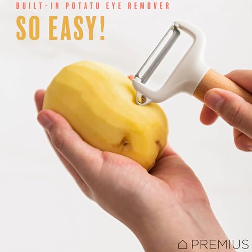 Premius Wooden Vegetable Stainless Steel Blades Peeler With Potato Eyer By Premius thumb #3
